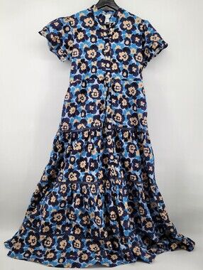 Marigold by Victoria Dunn tiered flutter sleeve maxi dress Blue Floral Size XS